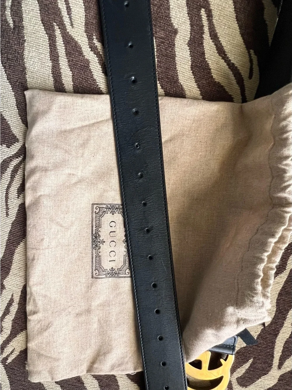 Gucci Black Leather Belt with Gold Double G Buckle